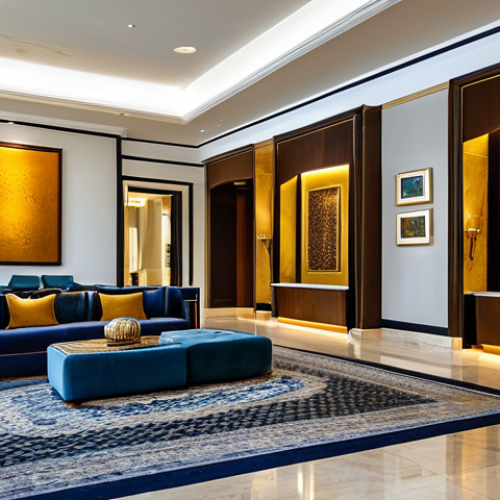 The Merchant House - Art & Sophistication**

"A stylish hotel lobby, showcasing modern art pieces and comfortable seating, The Merchant House, Manama, Bahrain, daytime, interior shot, warm lighting, safe for work, appropriate content, fully clothed guests admiring art, professional interior design photography, perfect anatomy, correct proportions, natural pose, modest clothing, professional."

**