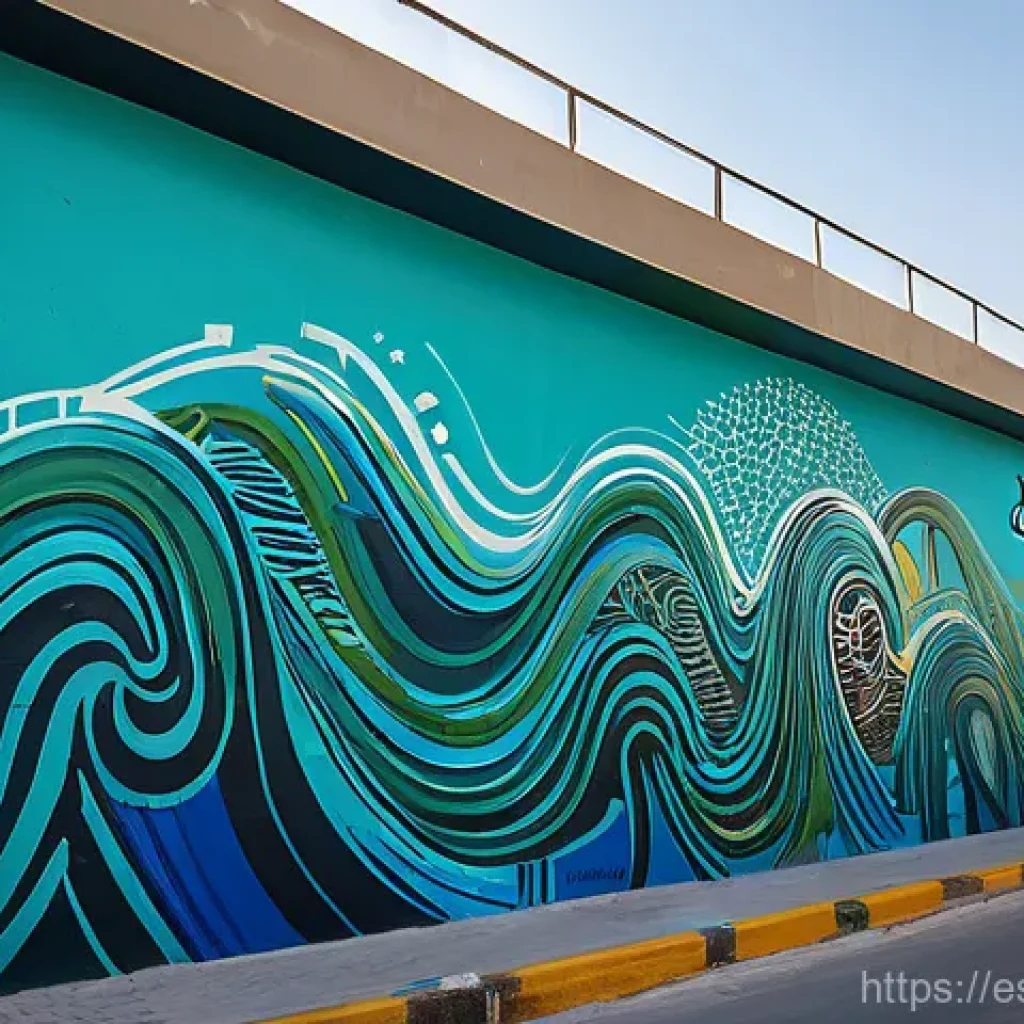 바레인의 예술과 디자인 - **Vibrant Street Art in Adliya's Block 338**: A dynamic mural painted on an urban wall in Block 338,...