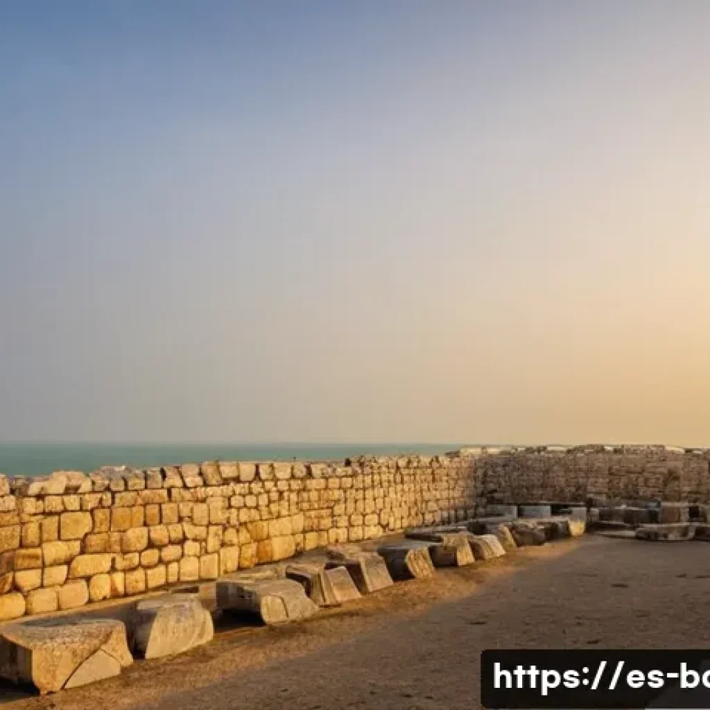 바레인 유명한 성곽 - **Prompt for Qal'at al-Bahrain (Bahrain Fort):**
    "A stunning wide shot of Qal'at al-Bahrain (Bah...