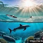 바레인의 해양 동물 보호구역 - A vibrant underwater scene showcasing a protected marine area in Bahrain’s coastal Gulf waters, feat...