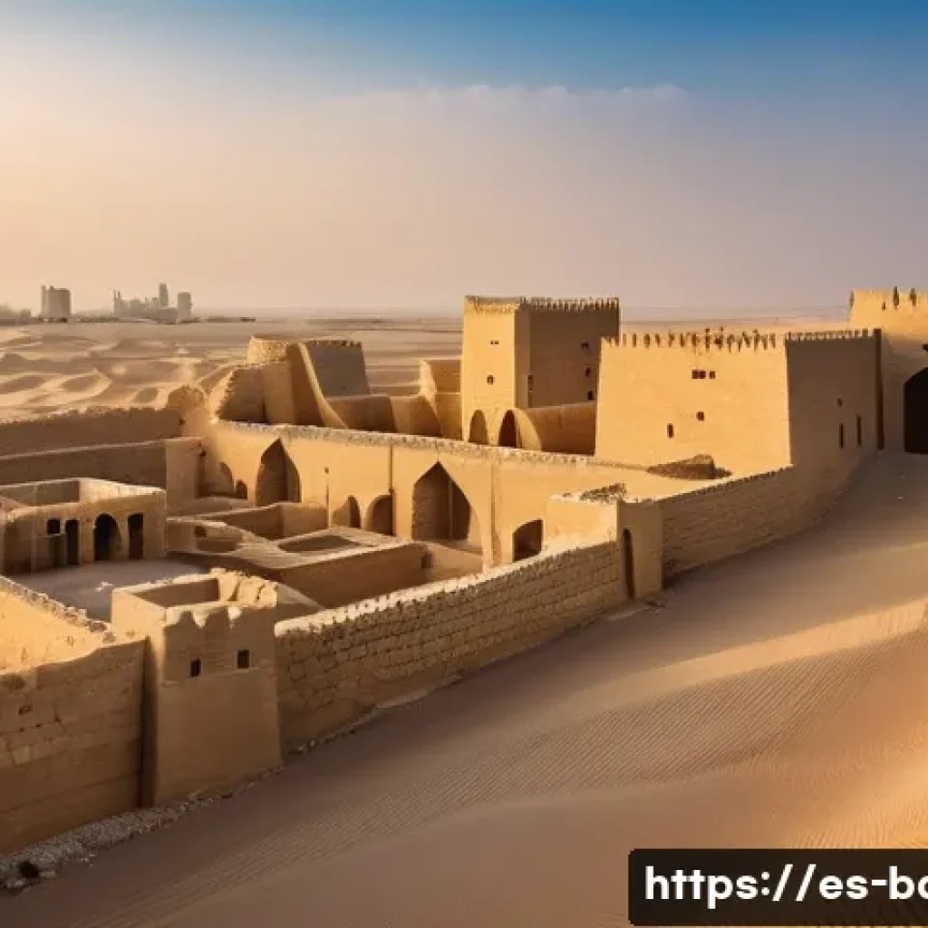 바레인의 세계문화유산 - An ancient archaeological site of Qal'at al-Bahrain at sunset, showcasing massive stone fortress wal...