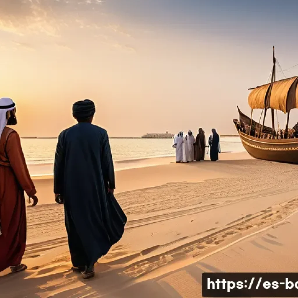 바레인 왕실의 역사 - A detailed historical scene depicting the Al Jalifa family&rsquo;s arrival on Bahrain island in the 18th c...