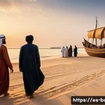 바레인 왕실의 역사 - A detailed historical scene depicting the Al Jalifa family&rsquo;s arrival on Bahrain island in the 18th c...