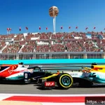 바레인의 주요 스포츠 경기 - A vibrant scene at the Bahrain International Circuit during the Formula 1 Grand Prix in April, showi...