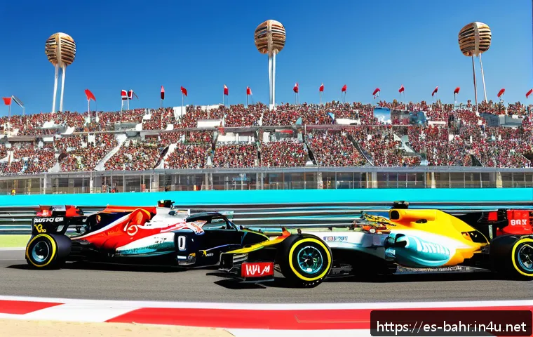 바레인의 주요 스포츠 경기 - A vibrant scene at the Bahrain International Circuit during the Formula 1 Grand Prix in April, showi...